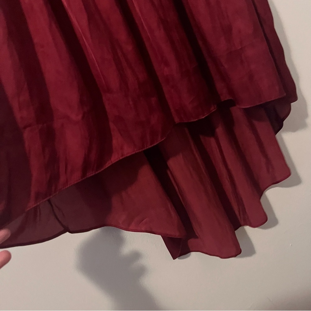 Halston Heritage Sleeveless Smocked Waist High Low Dress Ruby Maroon Small - Picture 8 of 14